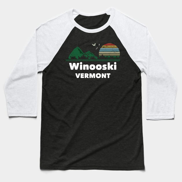 Mountain Sunset Flying Birds Outdoor Winooski Vermont Baseball T-Shirt by greenrepublicmerch